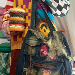 Millennial Vintage Large-Capacity Denim Bag for Students - Versatile Wasteland Style Commuter Tote for Women
