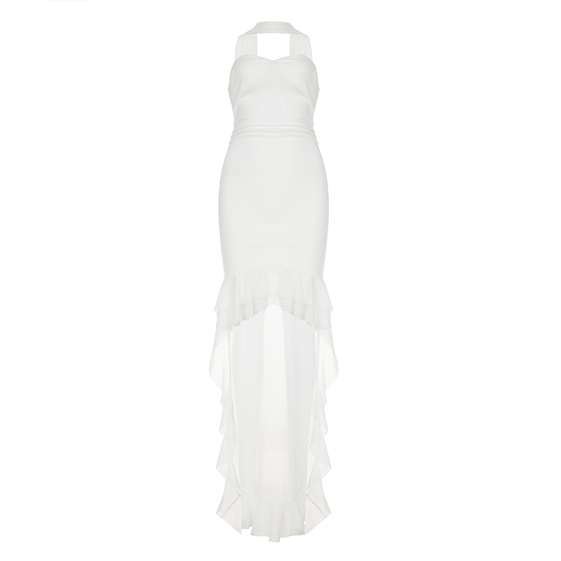 Minimalist Elegant Backless Halter Dress for Women with Ruffle Mesh Irregular Long Skirt - Chic Y2K Style Evening Wear