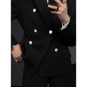 Minimalist High-End British Waffle Double-Breasted Suit and Trousers Set for Women - Spring 2024 Fashion Essentials