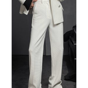 Minimalist High-End British Waffle Double-Breasted Suit and Trousers Set for Women - Spring 2024 Fashion Essentials