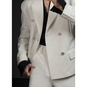 Minimalist High-End British Waffle Double-Breasted Suit and Trousers Set for Women - Spring 2024 Fashion Essentials