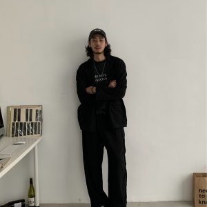 Minimalist Melange Frayed Spliced Oversized Casual Suit Jacket for Men - Trendy Loose Fit Street Style Outerwear