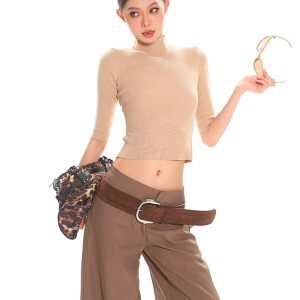 Minimalist Mid-High Neck Knitted Top for Women - Slim Fit Base Layer, Spring Fashion Essential, High-End Feel, Sexy Style