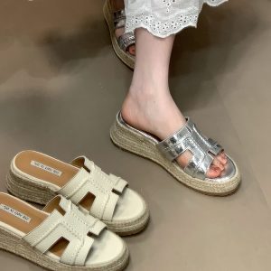 Minimalist One-Strap Wedge Sandals for Women - Ocean-Inspired Straw-Sole Thick Bottom Footwear