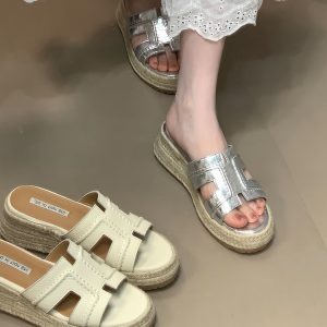 Minimalist One-Strap Wedge Sandals for Women - Ocean-Inspired Straw-Sole Thick Bottom Footwear