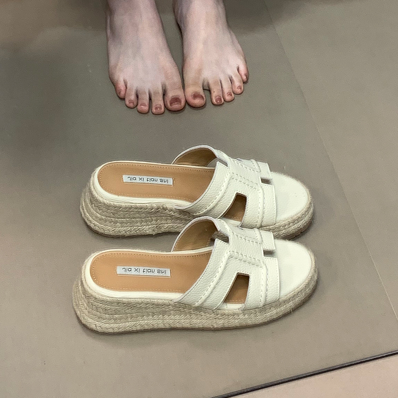 Minimalist One-Strap Wedge Sandals for Women - Ocean-Inspired Straw-Sole Thick Bottom Footwear