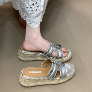 Minimalist One-Strap Wedge Sandals for Women - Ocean-Inspired Straw-Sole Thick Bottom Footwear