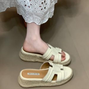 Minimalist One-Strap Wedge Sandals for Women - Ocean-Inspired Straw-Sole Thick Bottom Footwear