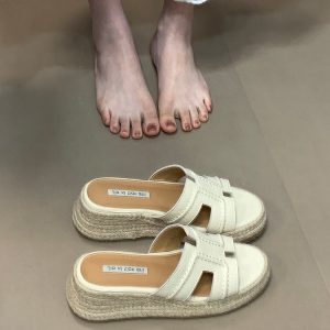 Minimalist One-Strap Wedge Sandals for Women - Ocean-Inspired Straw-Sole Thick Bottom Footwear