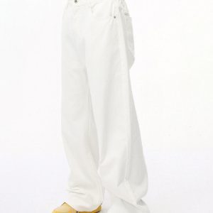 Minimalist Pure White Wide-Leg Jeans for Men and Women - Multicolor Casual Loose Straight Commuter Pants