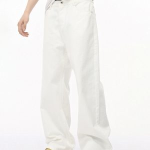 Minimalist Pure White Wide-Leg Jeans for Men and Women - Multicolor Casual Loose Straight Commuter Pants
