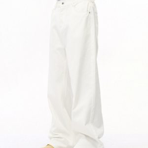Minimalist Pure White Wide-Leg Jeans for Men and Women - Multicolor Casual Loose Straight Commuter Pants