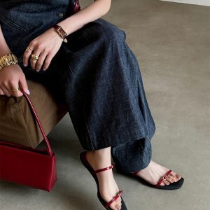 Minimalist Thin Strap Open-Toe French Slippers for Women - Slip-On Wedge Flat One-Strap Sandals