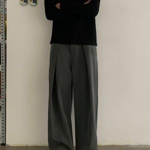 Minimalist Vintage Draped Double-Pleat Trousers for Men and Women - High-End Old Money Style Straight-Leg Casual Pants