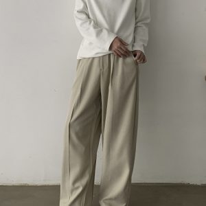 Minimalist Vintage Draped Frayed Casual Straight Pants for Men and Women - High-End Old Money Style, Timeless Fashion Essential