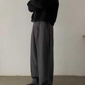 Minimalist Vintage Draped Frayed Casual Straight Pants for Men and Women - High-End Old Money Style, Timeless Fashion Essential