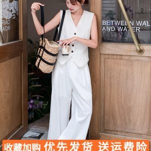 Minimalist White Suit Vest Set for Women - Elegant Long Pants Two-Piece Set in Old Money Style for Summer 2025