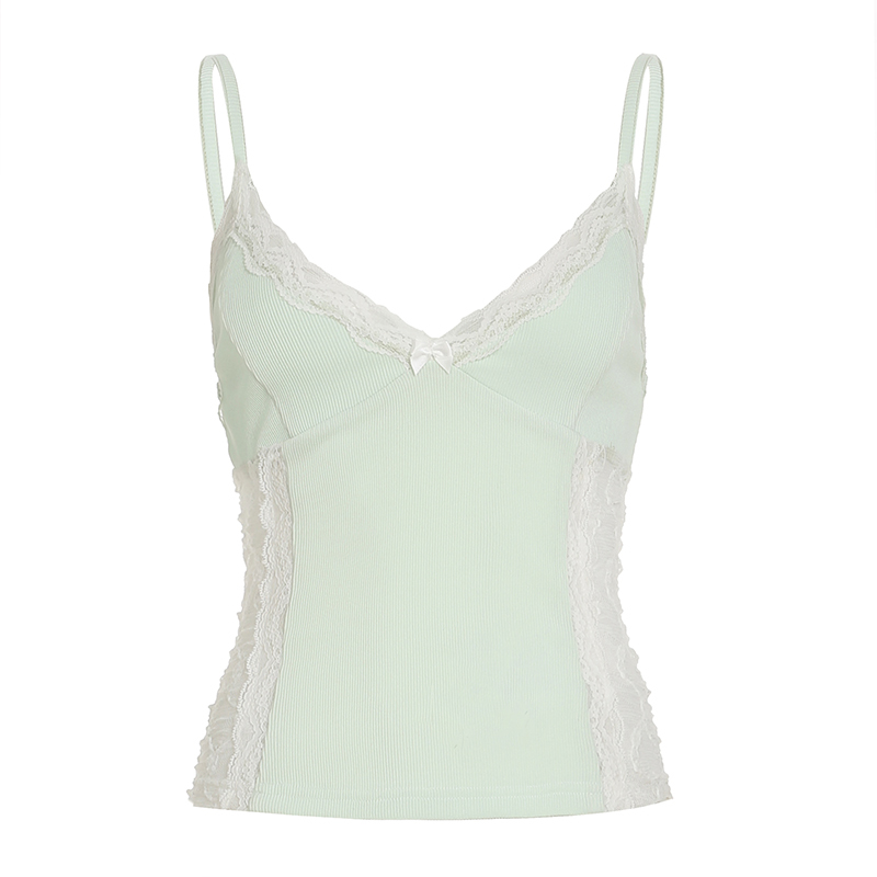 Mint Green Romantic Lace Camisole and Plant Print Straight Long Skirt Set for Vacation Style, Y2K Inspired Fashion