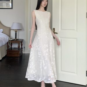 Moonlight Goddess White Sheer Vest Dress - Women's Summer Ultra-Fairy Waist-Cinched Flared Long Skirt, Boho Chic Style
