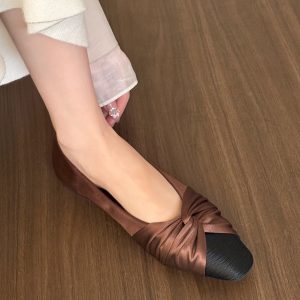 Moonlight White Satin Pleated Flat Shoes for Women - Spring 2025 Square Toe Design, Stylish and Elegant Flats
