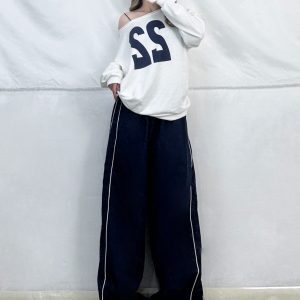 Navy Blue Asymmetrical Shoulder Long Sleeve T-Shirt with Dance Letter Print for Women - Quick-Dry Casual Jazz Dance Top