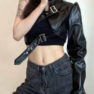 Niche Black Jazz Dance Top with American Motorcycle Leather Jacket - K-Pop Inspired Performance Outfit for Stylish Dance Looks