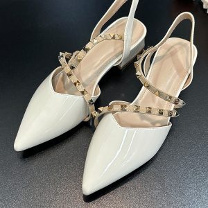 Nude Open-Toe Chunky Heel Sandals for Women - Fairy Style, Pointed Toe, Studded, Low-Heeled, Spring/Summer 2025 Fashion
