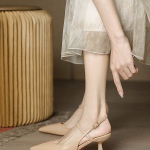 Nude Open-Toe Sandals for Women - Vintage Backless High Heels in Soft Sheepskin Leather - Spring/Summer 2025 Fashion Footwear