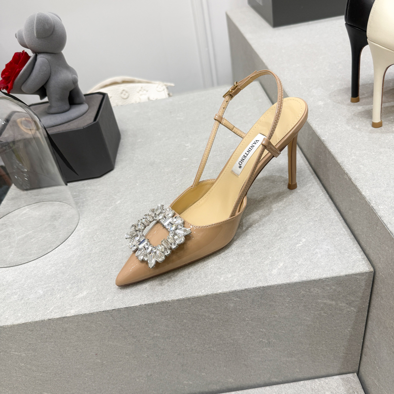 Nude Patent Leather Open-Toe Rhinestone Buckle High-Heeled Sandals - Fairy Style Summer Shoes for Women