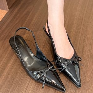 Nude Pointed Toe Bow Tie High Heels for Women - Spring Backless Sandals, Elegant and Chic Footwear for Any Occasion