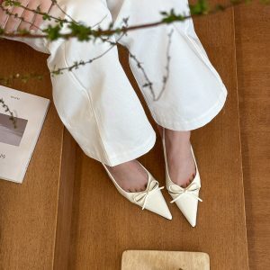 Nude Pointed Toe Bow Tie High Heels for Women - Spring Backless Sandals, Elegant and Chic Footwear for Any Occasion