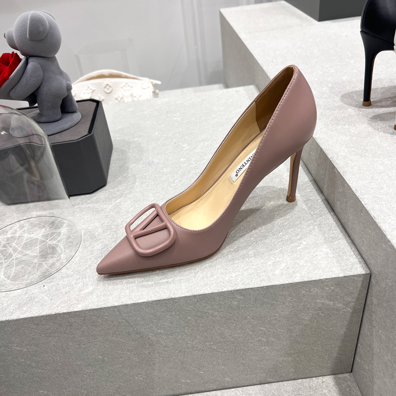 Nude Purple High Heels with Metal V Buckle - Women's Shallow Mouth Stiletto Shoes for Social Events, Elegant Fashion Statement