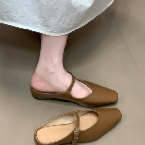 Ocean One Chunky-Heeled Retro Style Commuting Flats, Square Toe One-Strap Open-Toe Slippers, Versatile 2025 Design