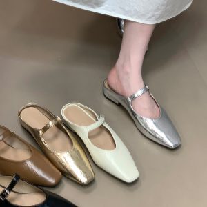 Ocean One Chunky-Heeled Retro Style Commuting Flats, Square Toe One-Strap Open-Toe Slippers, Versatile 2025 Design