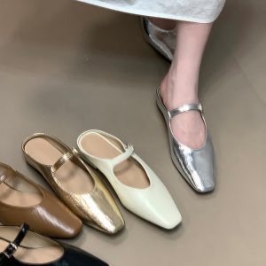Ocean One Chunky-Heeled Retro Style Commuting Flats, Square Toe One-Strap Open-Toe Slippers, Versatile 2025 Design