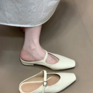 Ocean One Chunky-Heeled Retro Style Commuting Flats, Square Toe One-Strap Open-Toe Slippers, Versatile 2025 Design