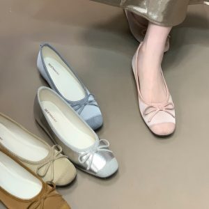 Ocean One Women's Bow Tie Spliced Flats - Versatile Height-Increasing Loafers, Niche Shallow Mouth Design for Chic Style
