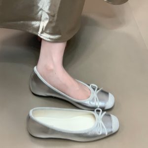 Ocean One Women's Bow Tie Spliced Flats - Versatile Height-Increasing Loafers, Niche Shallow Mouth Design for Chic Style