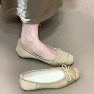 Ocean One Women's Bow Tie Spliced Flats - Versatile Height-Increasing Loafers, Niche Shallow Mouth Design for Chic Style