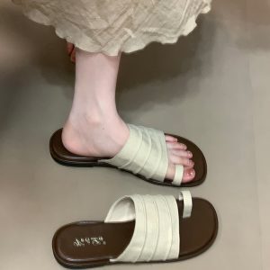 Ocean One Women's Minimalist Open-Toe Beach Flip-Flops Summer Fashion Slide Sandals - High-End Flat Shoes