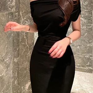 Off-Shoulder Bodycon Dress for Women - Slimming Fitted Waist, Summer Midi Dress, Sexy High-End Style