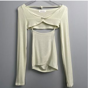 Off-Shoulder Halter Top Women's Long Sleeve Cover-Up - Korean Summer Soft Skin-Friendly Figure-Enhancing Style