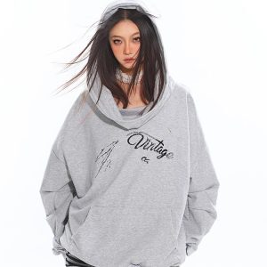 Off-Shoulder Hoodie Top for Women - Versatile One-Shoulder Style, Loose Fit, Perfect for Autumn and Winter, Spicy Girl Fashion