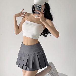 Off-Shoulder Jazz Street Dance Crop Top with Chest Pad and Side Pleats - Thin Strap Midriff-Baring Outerwear Tank for Women