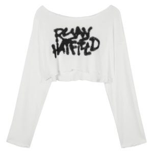 Off-Shoulder Kpop Jazz Set for Women - Lazy Style Letter Print Top with Built-in Chest Pad & Beautiful Back, Two-Piece Outfit
