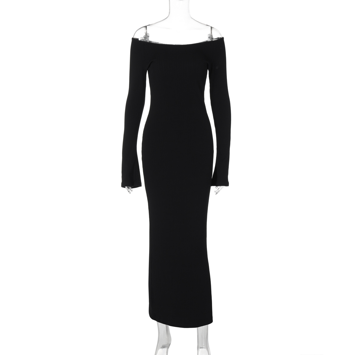 Off-the-Shoulder Bell Sleeve Long Dress for Women - Sexy European American Style, High-Waisted Slim Fit, Knee-Length, Early Autumn Fashion