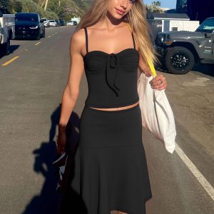 Off-the-Shoulder Camisole and High-Waisted Asymmetrical Skirt Set - Sexy European and American Style Fashion Ensemble