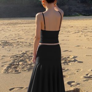 Off-the-Shoulder Camisole and High-Waisted Asymmetrical Skirt Set - Sexy European and American Style Fashion Ensemble