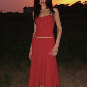 Off-the-Shoulder Camisole and High-Waisted Asymmetrical Skirt Set - Sexy European and American Style Fashion Ensemble