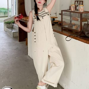 Off-White College Style Women's Overalls - Trendy Casual Loose Fit for Summer 2025, Age-Reducing and Lightweight